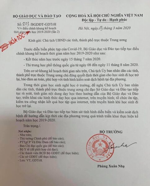 Bộ GD&ĐT lùi tiếp kì thi THPT quốc gia sang tháng 8